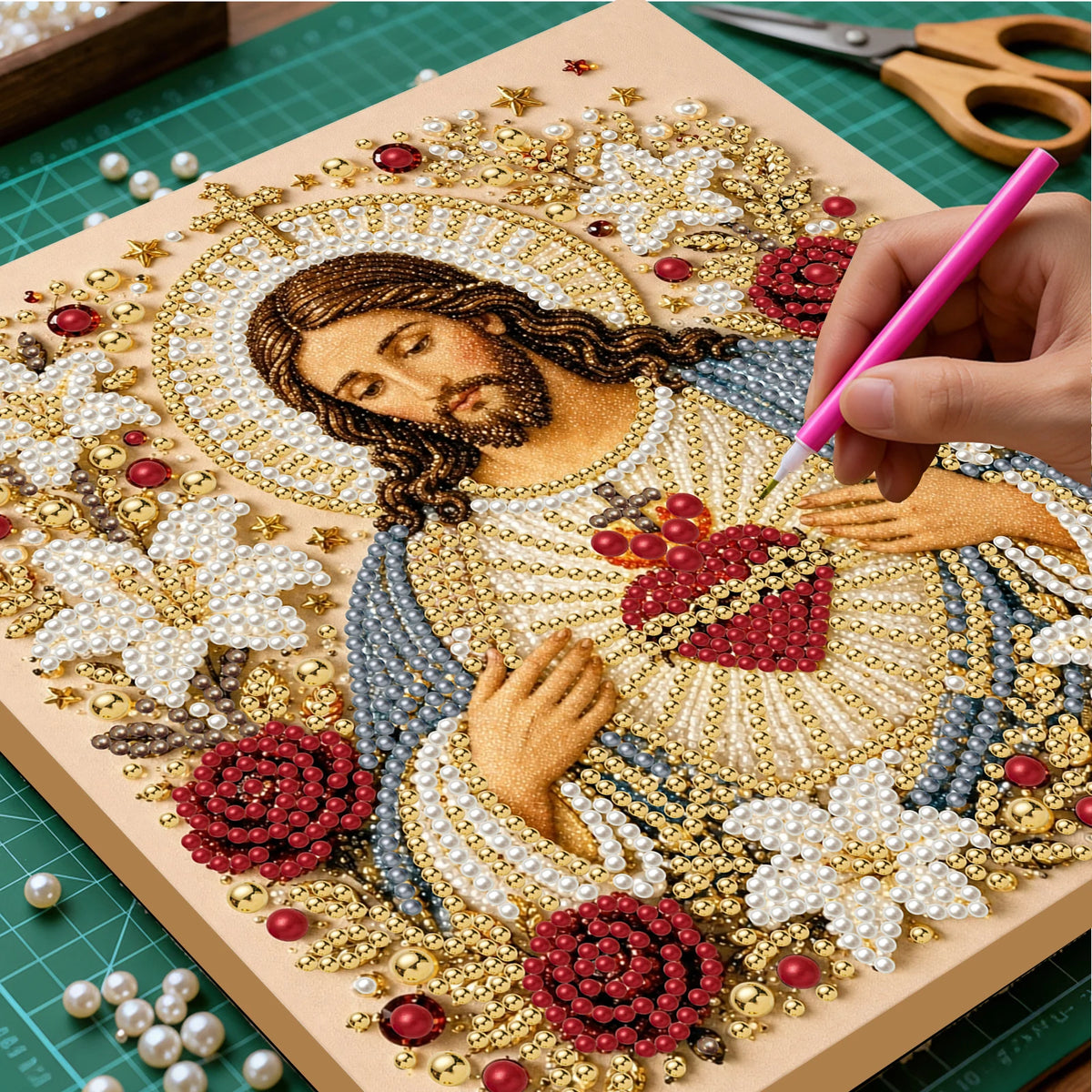 Religious Diamond Painting Kit with Frame – Jesus and Holy Mary