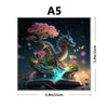 A digital painting of a dragon emerging from an open book, with pink and green foliage, set against a dark background.