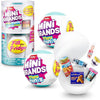 A collection of Mini Brands mystery balls and a packaged mini brand collectible in various colors.