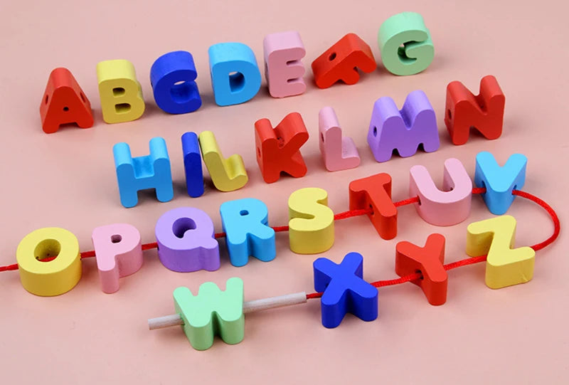 Wooden Animal & Fruit Threading Beads Set for Toddlers
