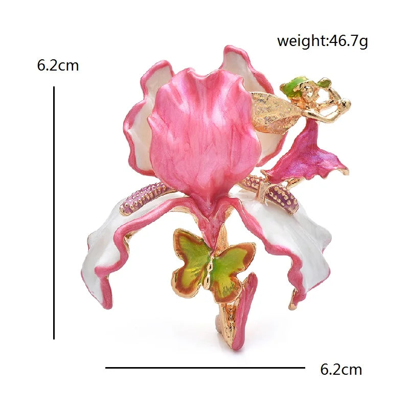 Vintage Pomegranate Flower Brooch with Rhinestone Accents