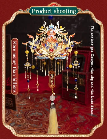 A detailed 3D metal phoenix crown model kit displayed against a dark background for product shooting.