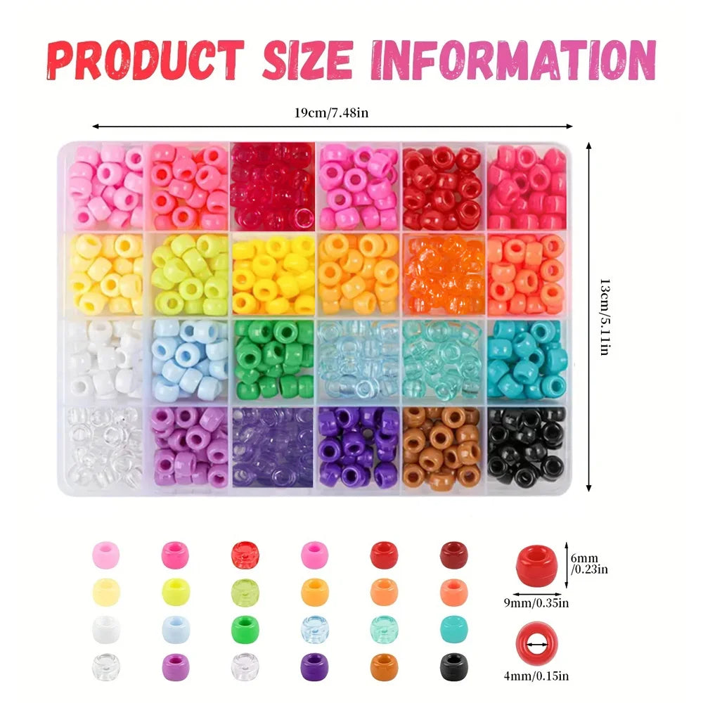 A collection of colorful plastic beads and findings for DIY bracelet making kit