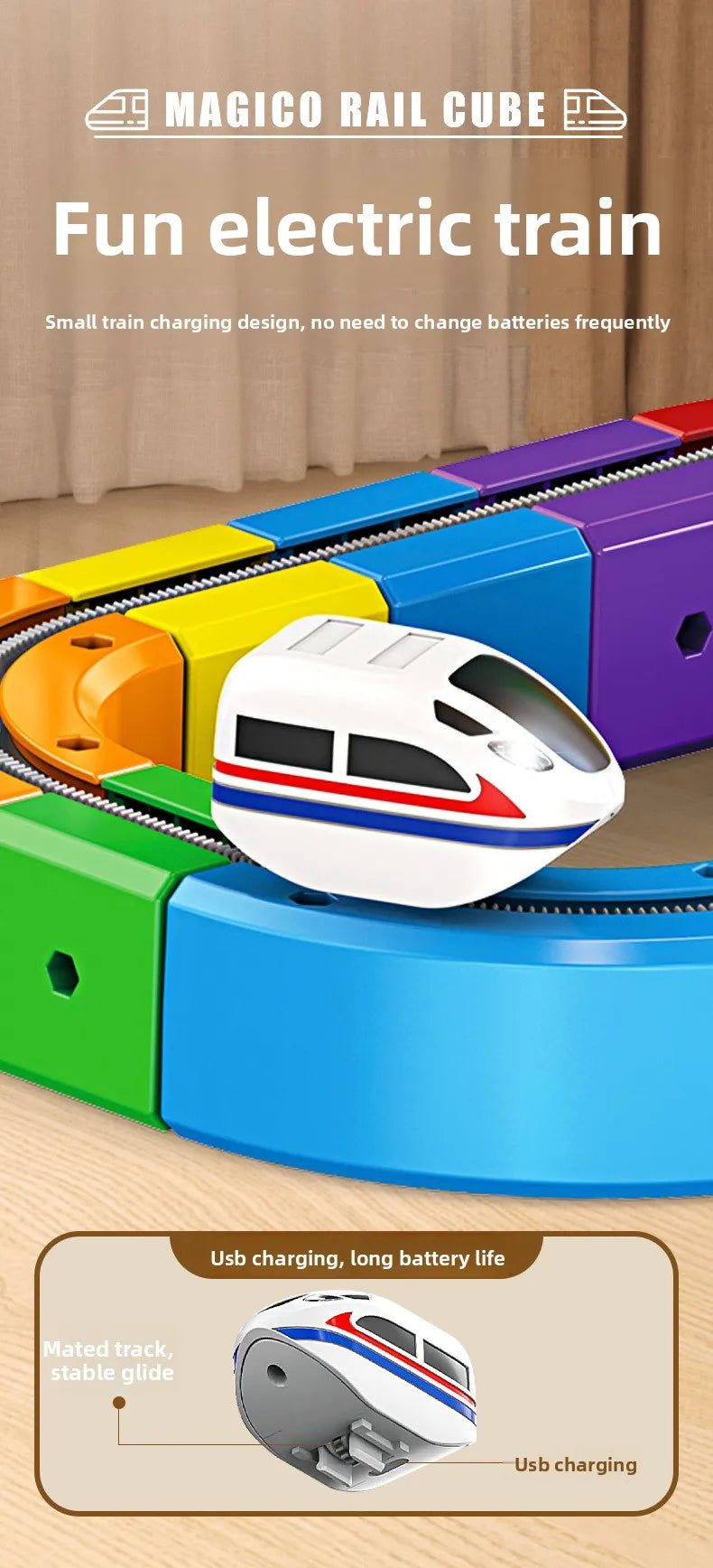 Magnetic Building Block Train Set with Electric Track