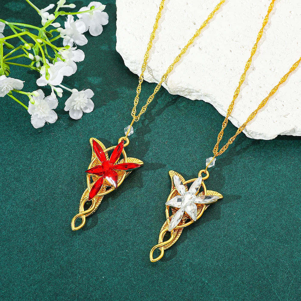 Elven Crystal Pendant Necklace in Gold