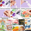 A step-by-step guide showing how to use a complete watercolor paint set with brushes and pencils for creating art.