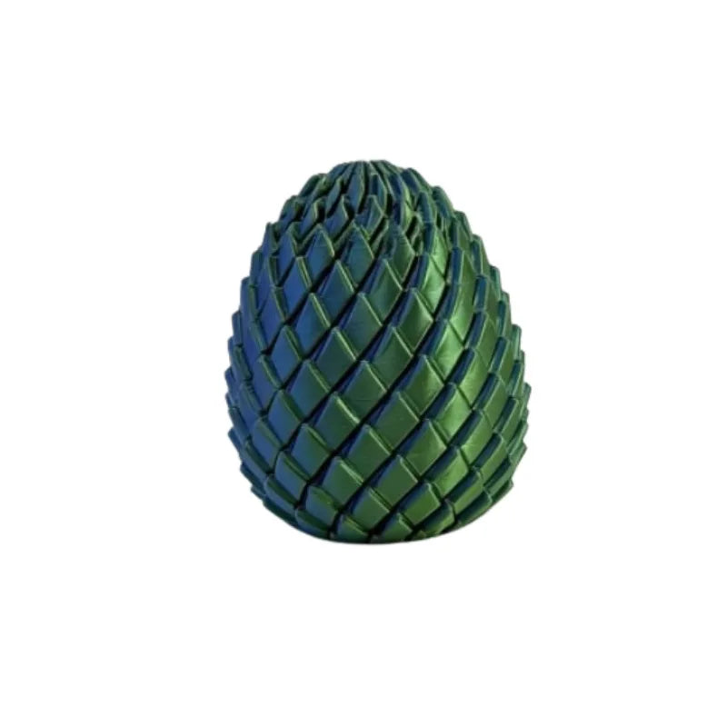 A dark green, textured dragon egg fidget toy with a scale pattern.