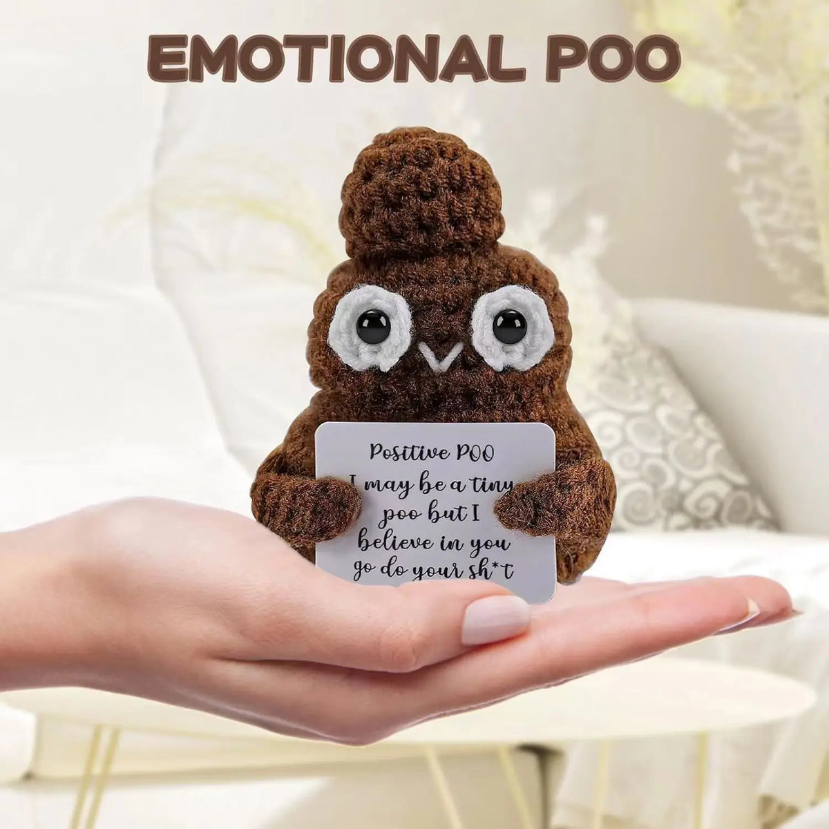 Handmade Crochet Emotional Support Poo Doll with Card