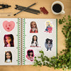 A sticker pack featuring various cartoon Bratz dolls and expressions for DIY decals.