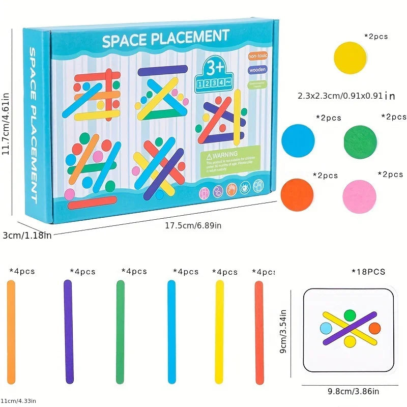 A box of Rainbow Stick Placement puzzle game featuring colorful wooden sticks for matching and logic training.