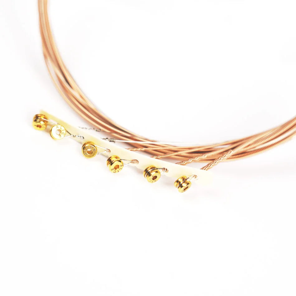 A bundle of phosphor bronze acoustic guitar strings with anti-rust coating.