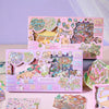 A set of pink and purple cartoon mini town diorama stickers for junk journals and scrapbooking