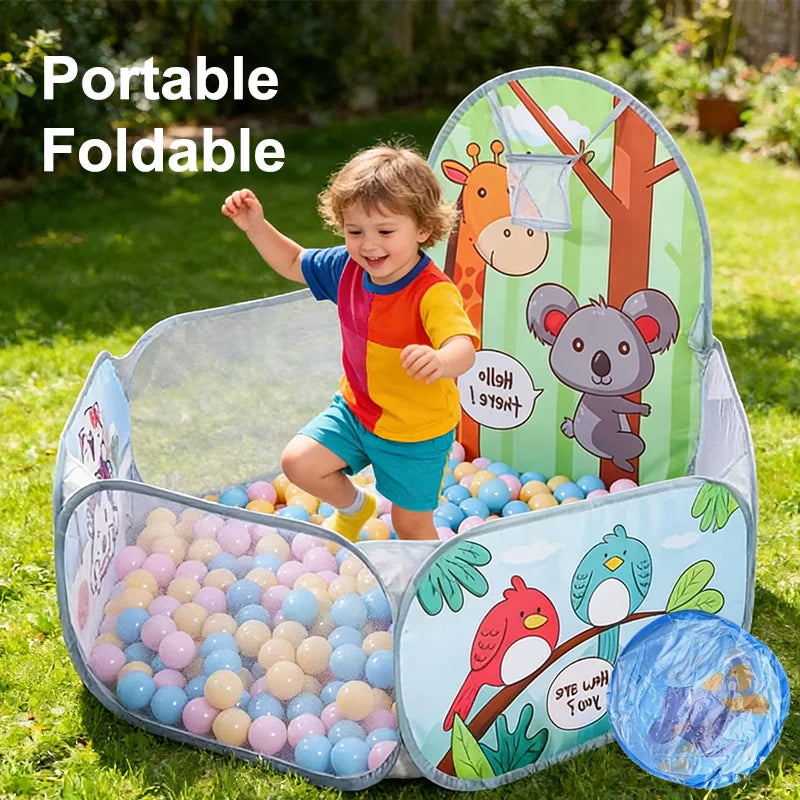 Foldable Kids Ball Pit Playpen with Basketball Hoop