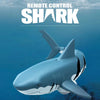 A light blue remote control shark toy swimming underwater.