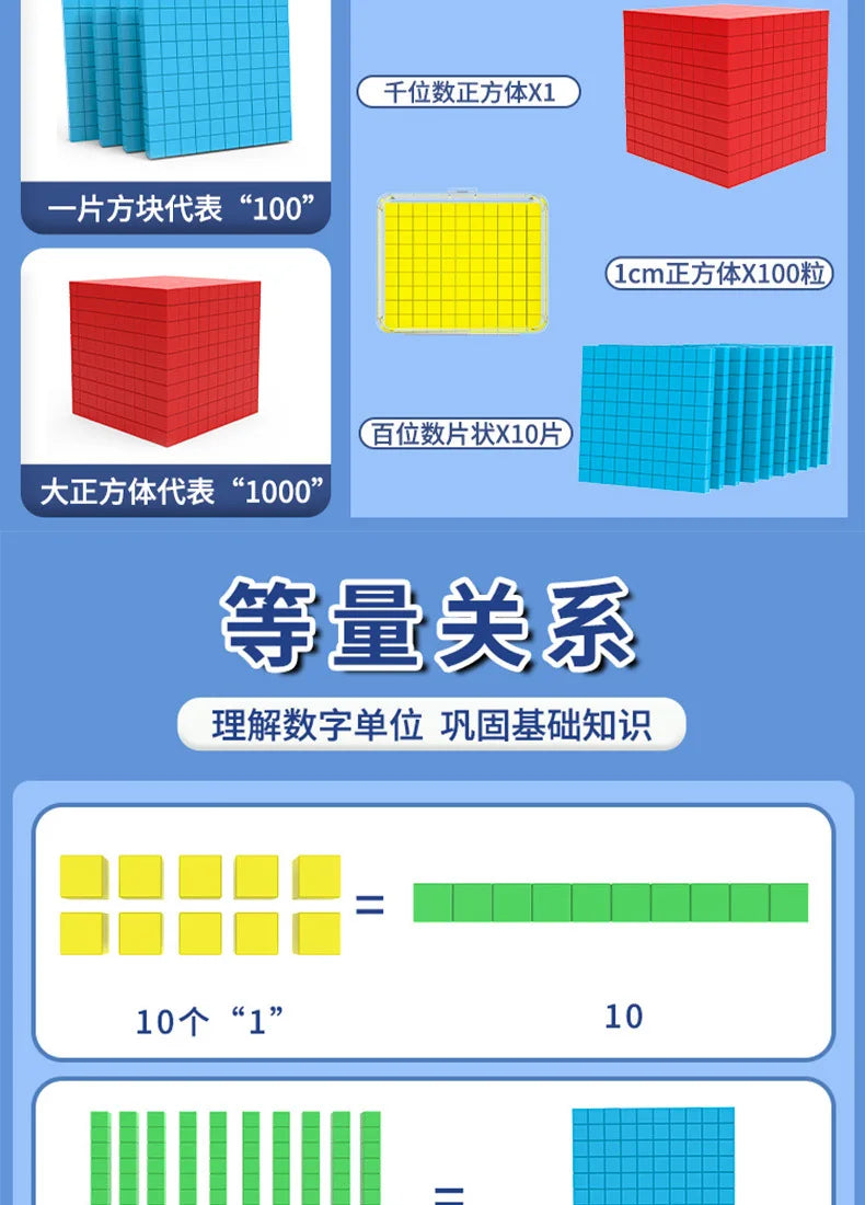 Colorful Base Ten Blocks Set for Math Learning