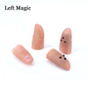 A set of seven color-changing LED thumb lights used for magic tricks, shown in various shades.
