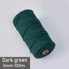 A spool of dark green 3mm cotton macrame cord measuring 100 meters.