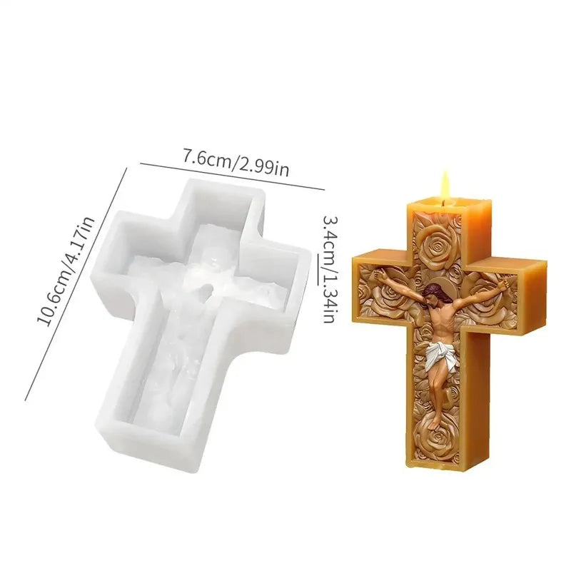 A silicone mold shaped like a floral cross, used for resin and soap crafts.