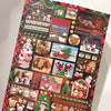 A colorful sticker book featuring retro showa style designs including Christmas themes, animals, and festive characters.