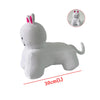 A white plush rabbit stuffed toy with pink ears, shown in a side view.