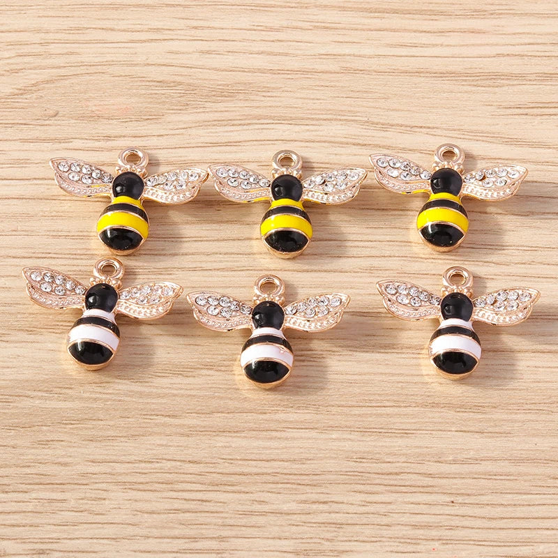 Gold Enamel Honeybee Charms for Jewelry Making (Set of 10)