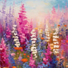 A vibrant diamond painting image of a lavender flower field with pink, purple, and white blooms under a soft sky.