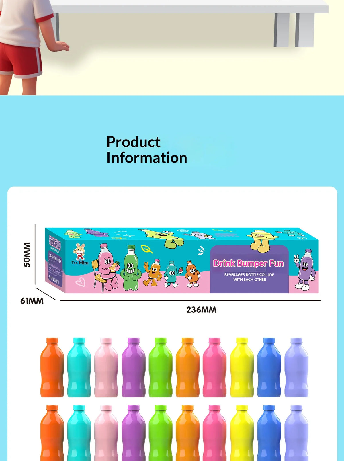 Box of Drink Bumper Fun game featuring colorful plastic bottles for a memory matching activity