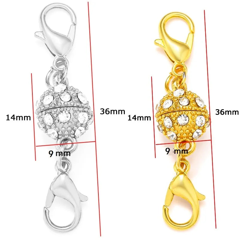 A set of five magnetic lobster claw clasps for jewelry making, shown in silver and gold finishes.