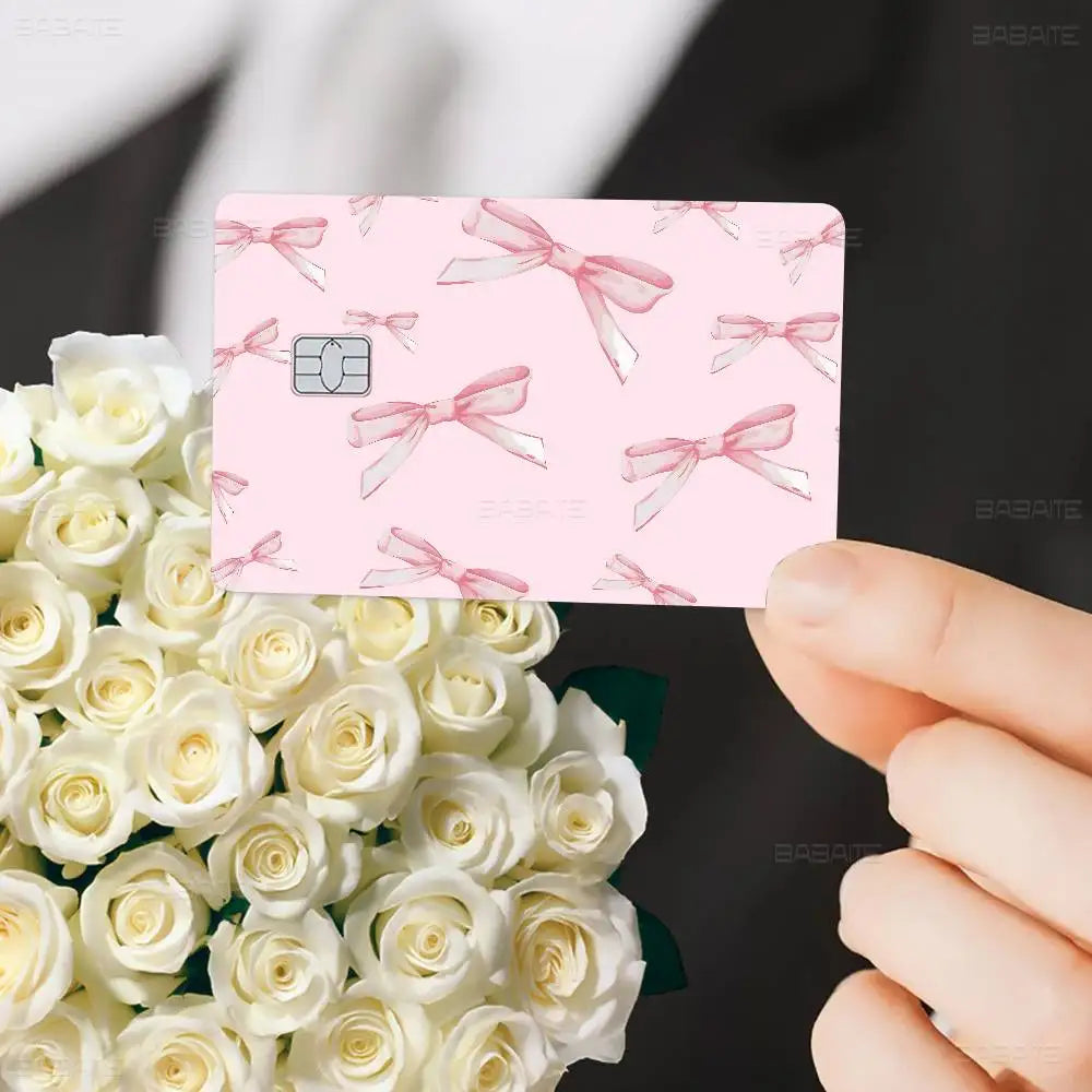 Pink Bowknot Anime Card Skin - Customizable Credit Card Cover