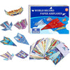A box of paper airplane kits featuring 32 designs for folding and flying, including various colored paper airplanes.