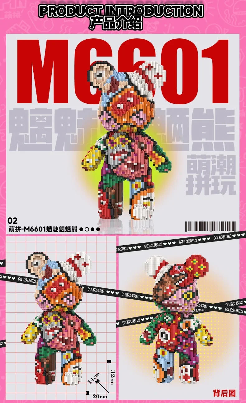 A colorful 3D bear building kit made of micro diamond blocks, featuring a cute and detailed design.