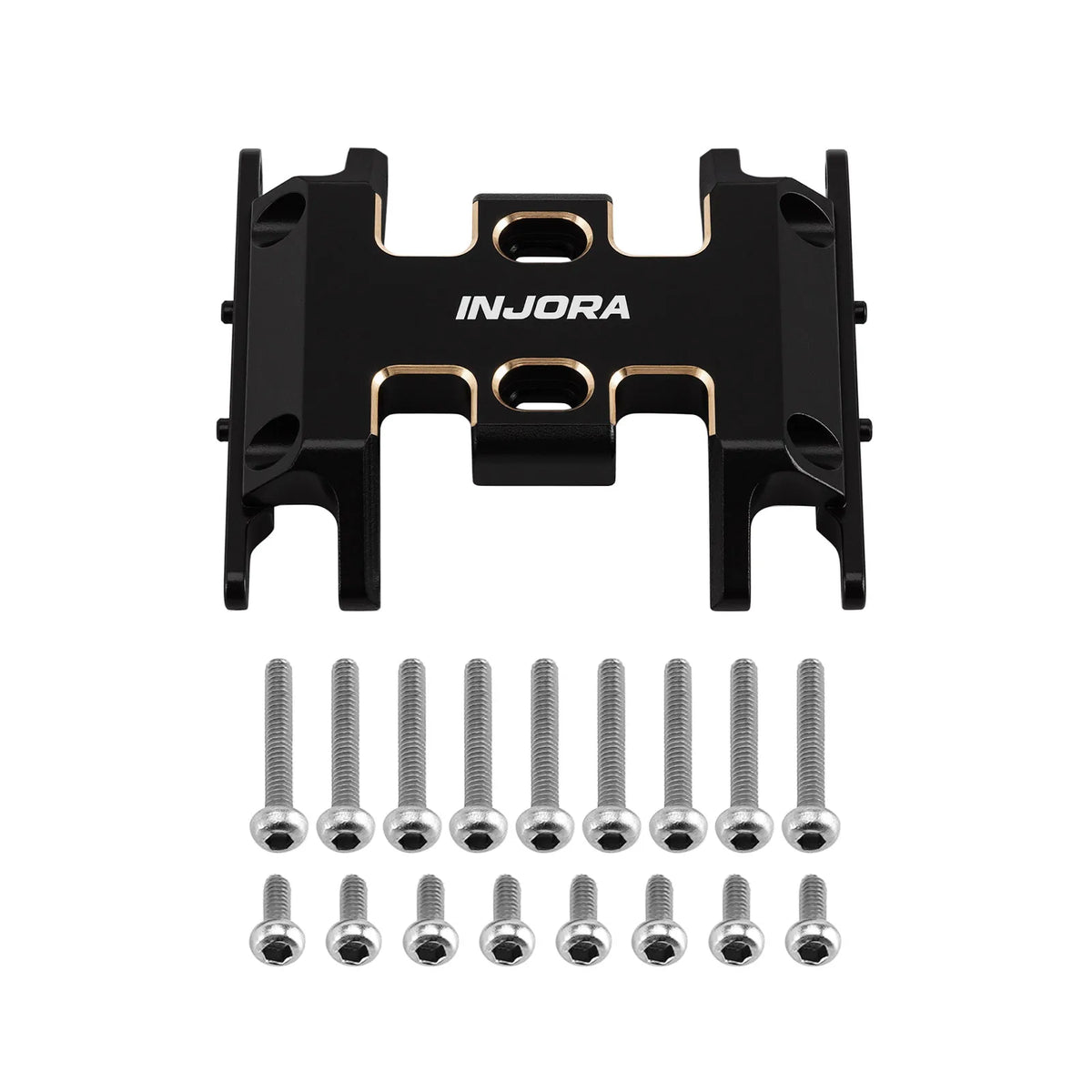 Black CNC aluminum skid plate for 1/24 RC crawler with mounting holes and screws