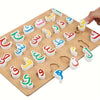 A wooden puzzle set featuring letters of the Arabic alphabet in various colors and shapes for early learning.