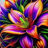 Vibrant sunflower floral art created with 5D diamond painting kit featuring purple, orange, and green petals.