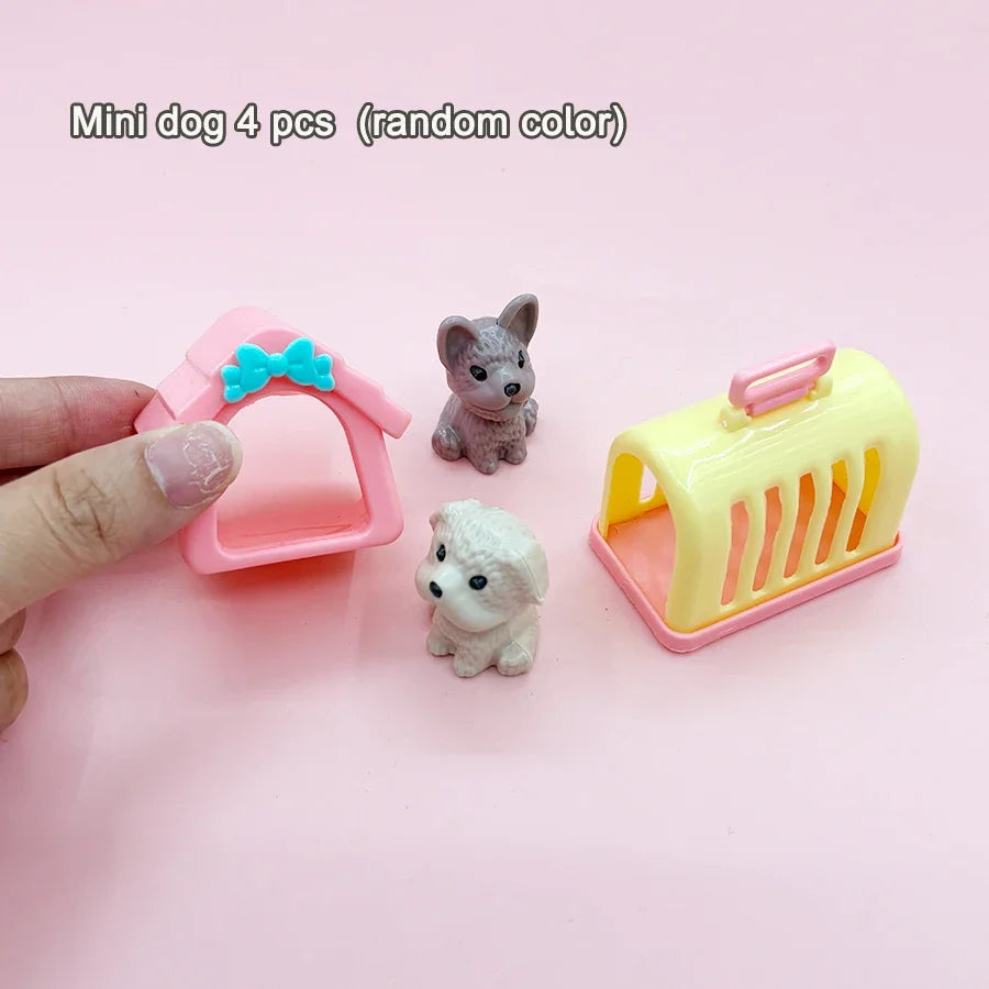 Miniature Pet Figurine Set for Dollhouse Play
