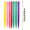 A set of six clip-in hair extensions in various bright colors including yellow, pink, red, teal, green, and purple.