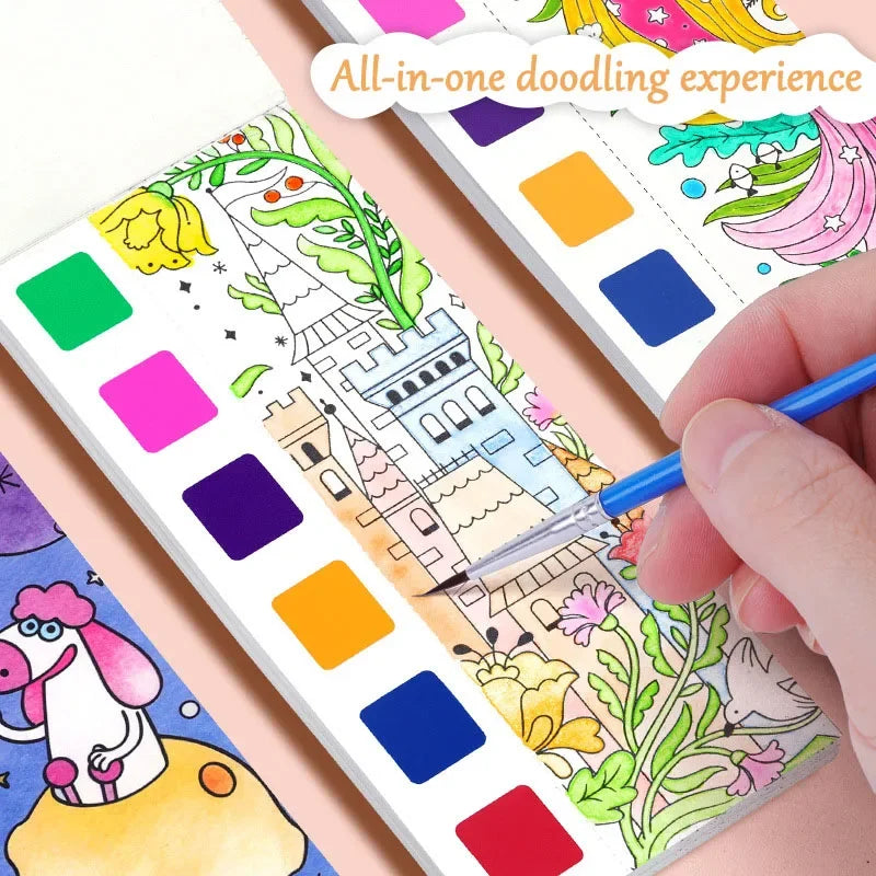 Watercolor Painting Book with Brush — Portable Art Kit for Kids