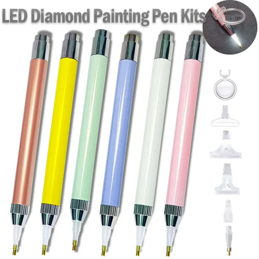 LED Diamond Painting Pen Kit with Multifunctional Tips and Magnifying Glass
