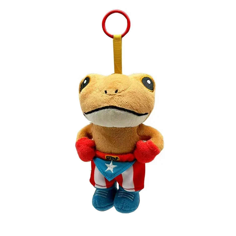 A plush toy of Bad Bunny El Sapo Concho featuring brown and tan coloring with red accents and a star emblem.