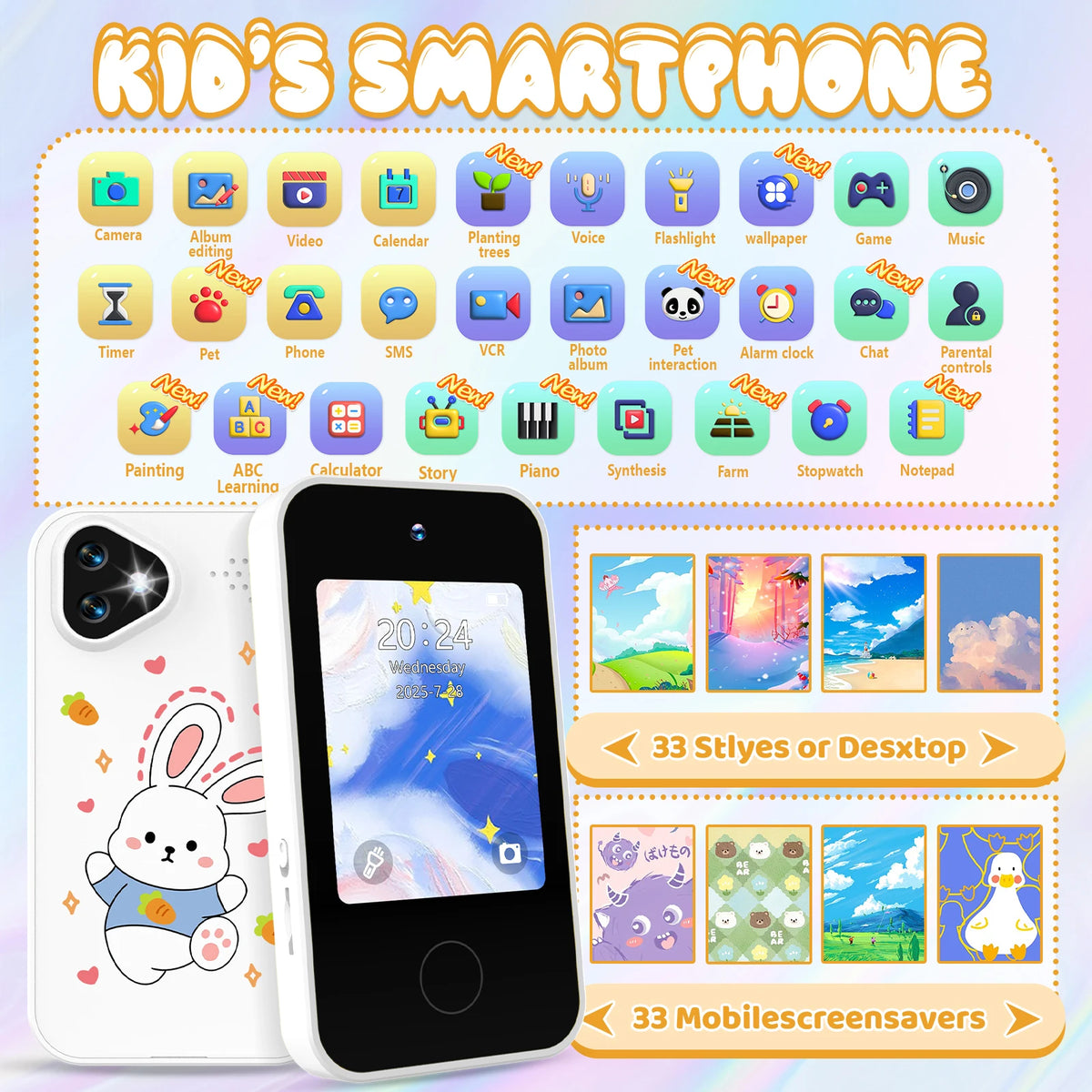 Kids Smart Phone Toy with Dual Cameras and Educational Games