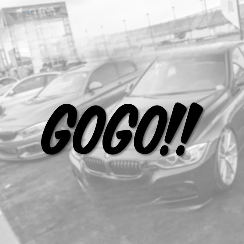 A black BMW is featured with the text GOGO!! overlaid on the windshield.