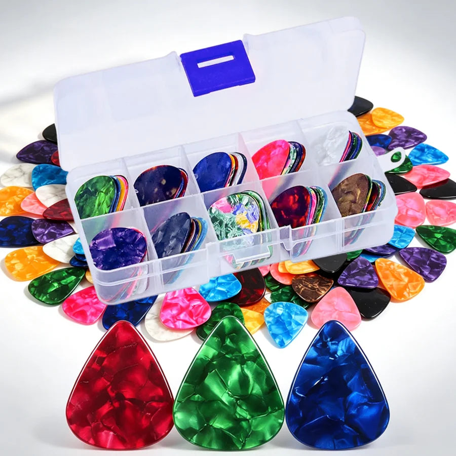 Celluloid Guitar Picks with Clear Storage Box