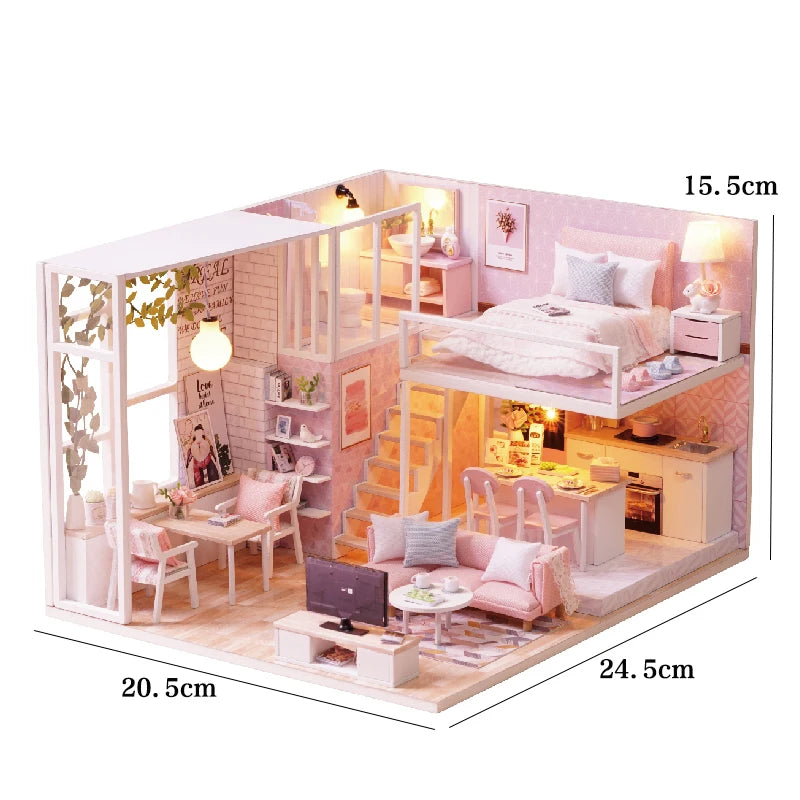 DIY Wooden Dollhouse Kit with Miniature Furniture – 3D Puzzle Craft Set