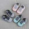 A collection of pink and gray breathable mesh toddler walking shoes for infants