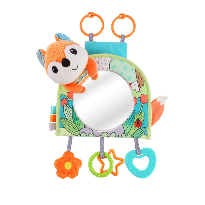 Baby Car Seat Toy with Mirror, Crinkle Paper & Teether