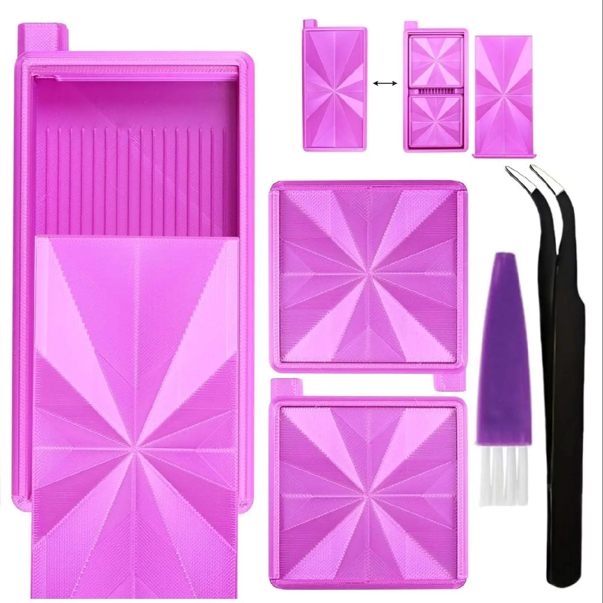 Stackable Diamond Painting Organizer Tray with Tweezers & Brush