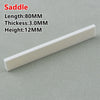A white guitar bridge saddle with dimensions listed: Length 80mm, Thickness 3.0mm, and Height 12mm.