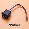 A black 2-pin USB connector with a red and black cable shown against a light background.