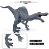 A gray, hand-painted realistic dinosaur figure with textured skin and open mouth, shown in a side view.