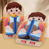 Wooden multi-layer busy board for toddlers featuring a smiling character and colorful fabric layers.